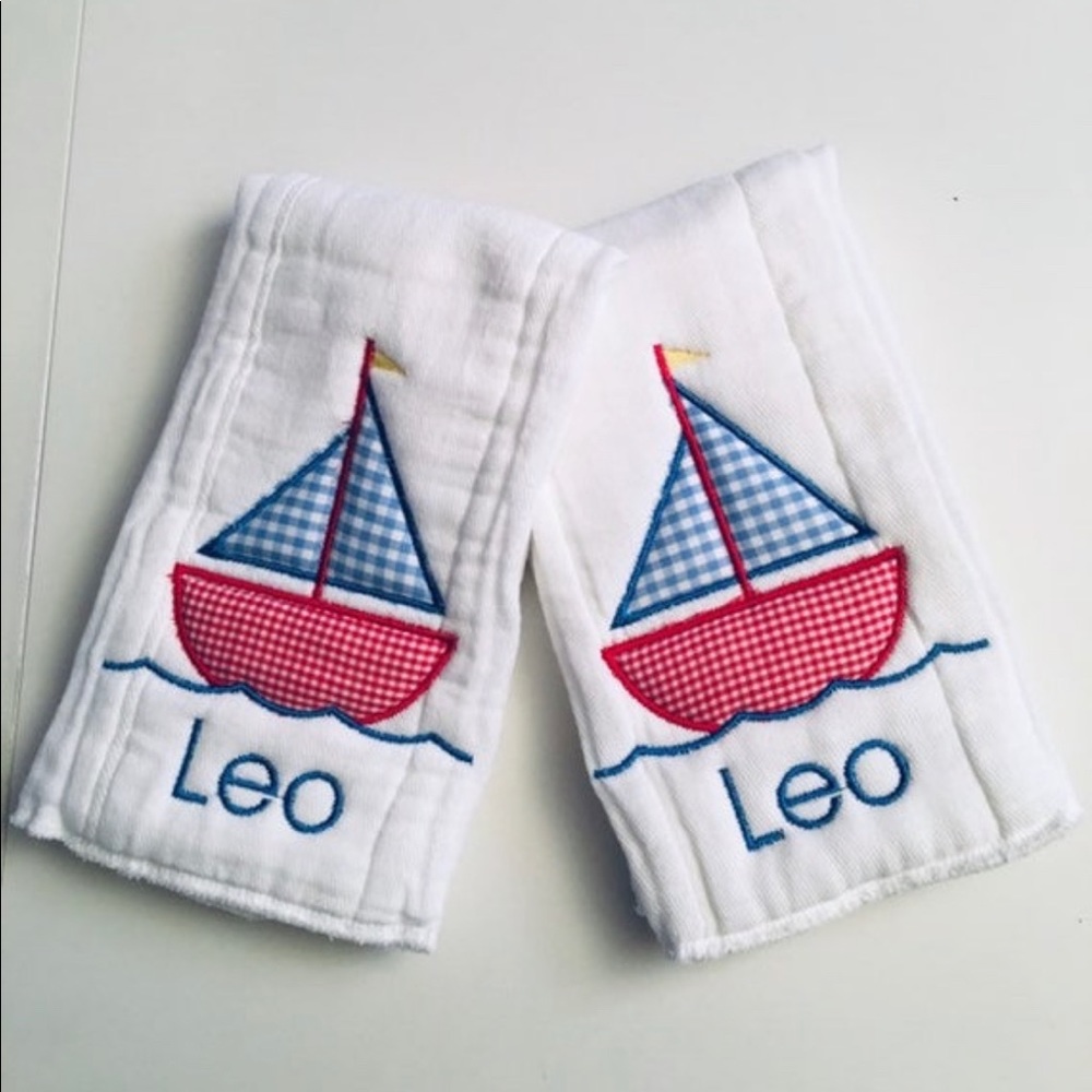 Made to order NEW Personalized Embroidered Sailboat Burp Cloths